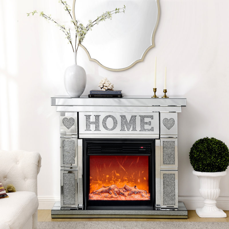 W 46" X D 12.6 X H 41"Acrylic Diamond Mirror Fireplace Cabinet, Tv Fireplace Cabinet