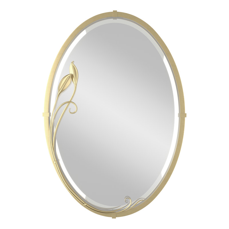 Leaf Traditional Beveled Accent Mirror, Modern Brass