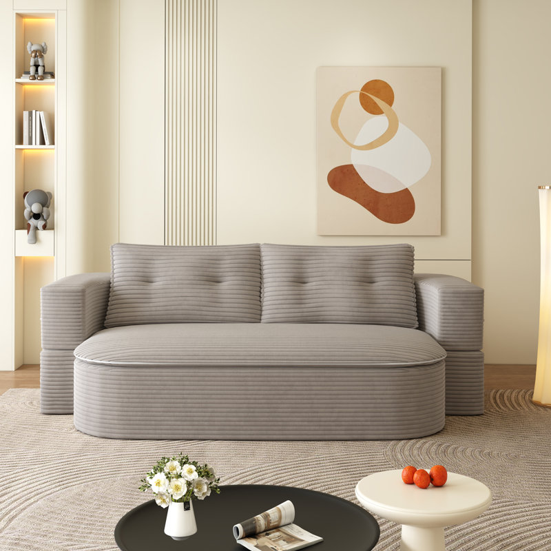 Canapé moderne pliable 2-en-1 avec couverture fonctionnelle et coussins moelleux, velours côtelé moelleux confortable pour la vie et la chambre à coucher