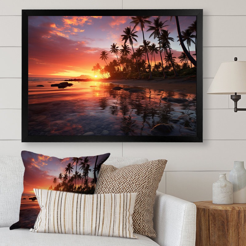Hawaii Hawaiian Sunrise - Art mural d'Hawaï, H 12 po x l 20 po x P 1 po, Cadre simple noir