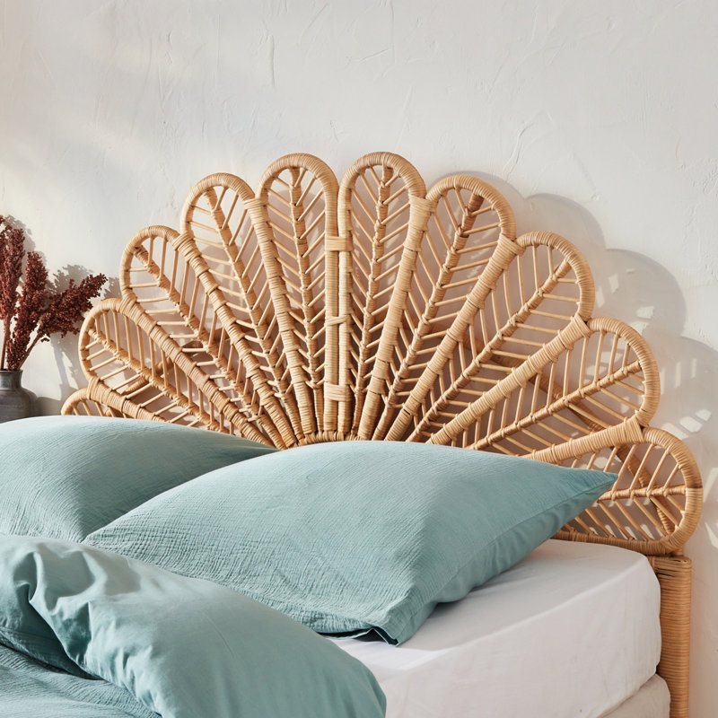Boleyn Natural rattan headboard queen bed 160cm, 115cm H x 140cm W x 6cm D