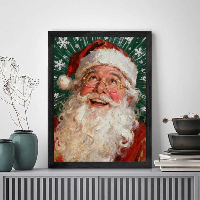 «Black Santa Vintage», art mural encadré noir, impressions de style rétro, H 17 po x l 13 po
