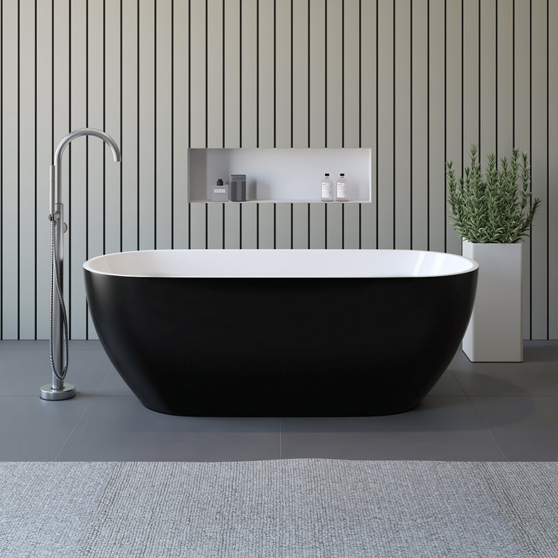 Baignoire de trempage autoportante 67 po x l 29,5 po x H 23 po Philip au fini noir mat et drain central
