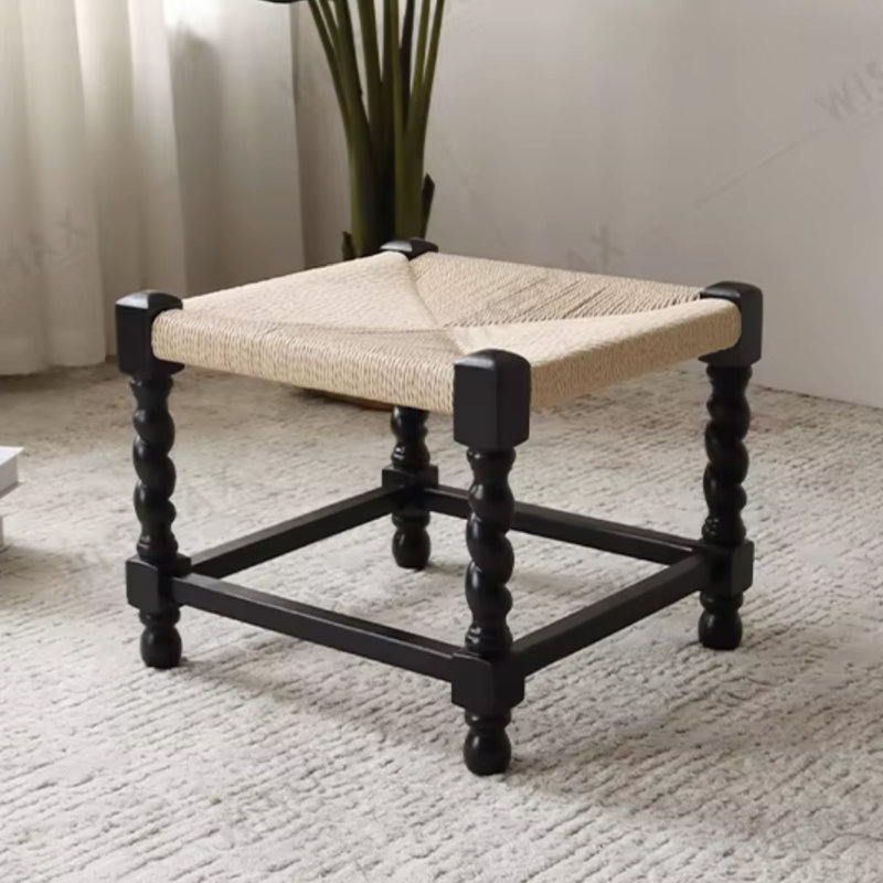 Klim Solid Wood Ottoman With Rope Seat