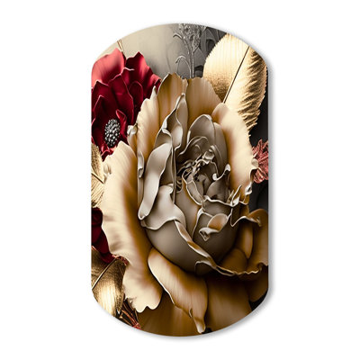 «Blossoming Vintage Rose» - art mural asymétrique floral en métal