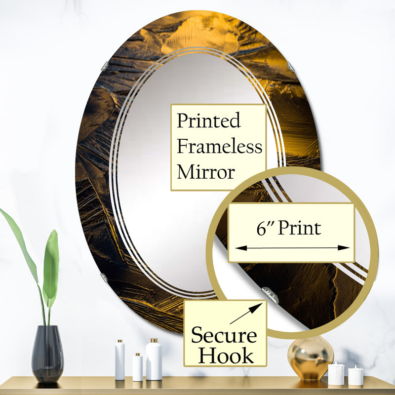 Jaune et gris glace froide - miroir mural traditionnel ovale, 36 po x 24 po