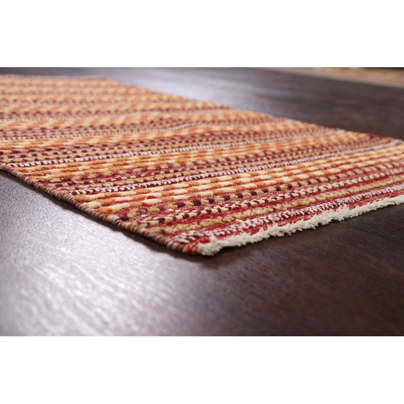 Tapis rouge en laine noué à la main de conception unique 2 pi 7 po x 4 pi New Age