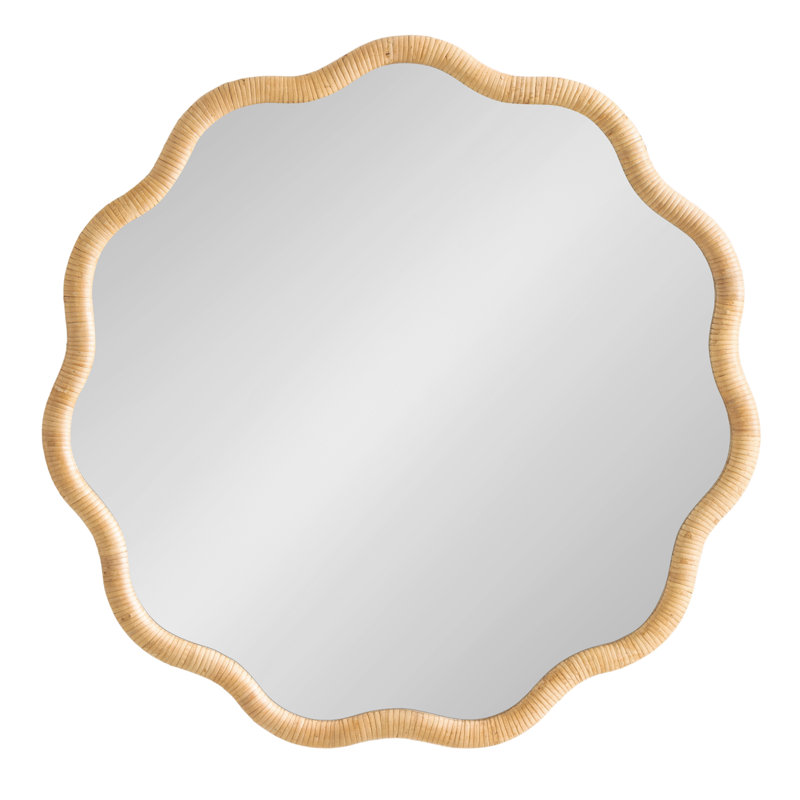 Scalloped Round Rattan Bathroom Mirror, 32" x 32"