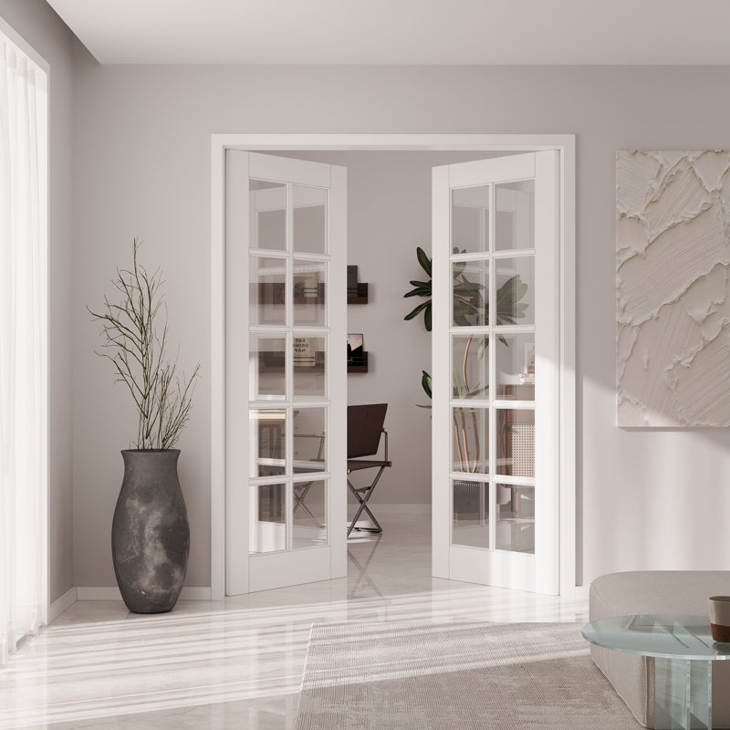 Porte de dalle en verre transparent 10-Lite, dalle de porte intérieure en verre trempé fritté en céramique, apprêt blanc / préfini blanc, porte française à noyau solide, porte de garde-manger, porte de placard
