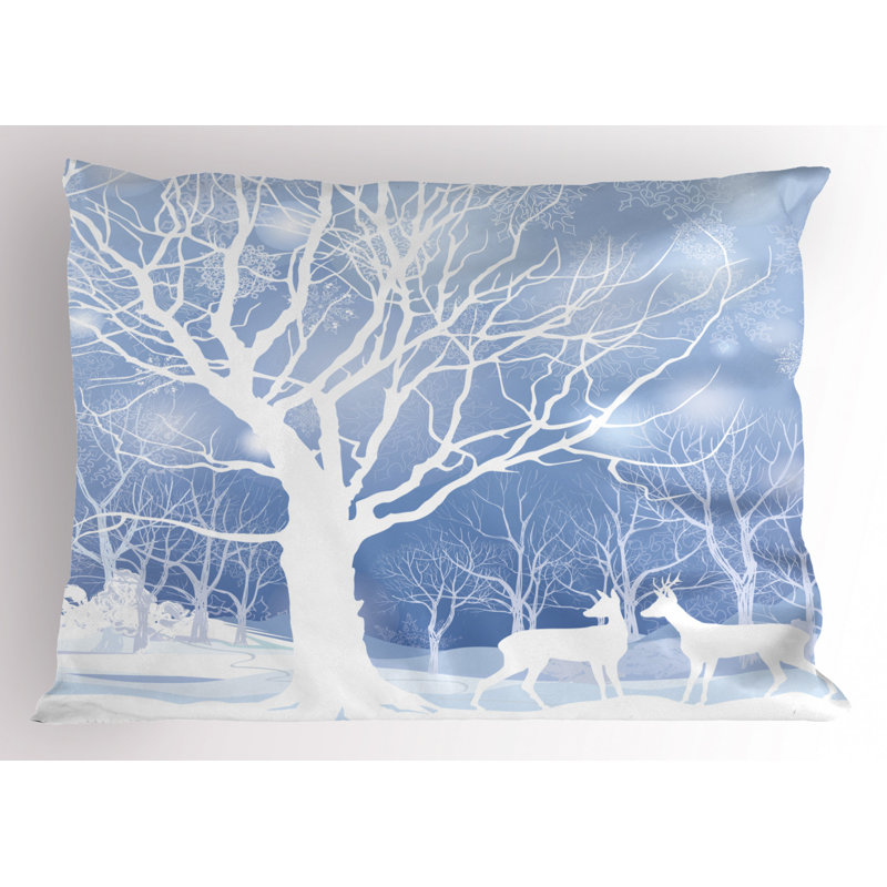 Winter Deer Blue and White Polyester Standard Pillow Sham