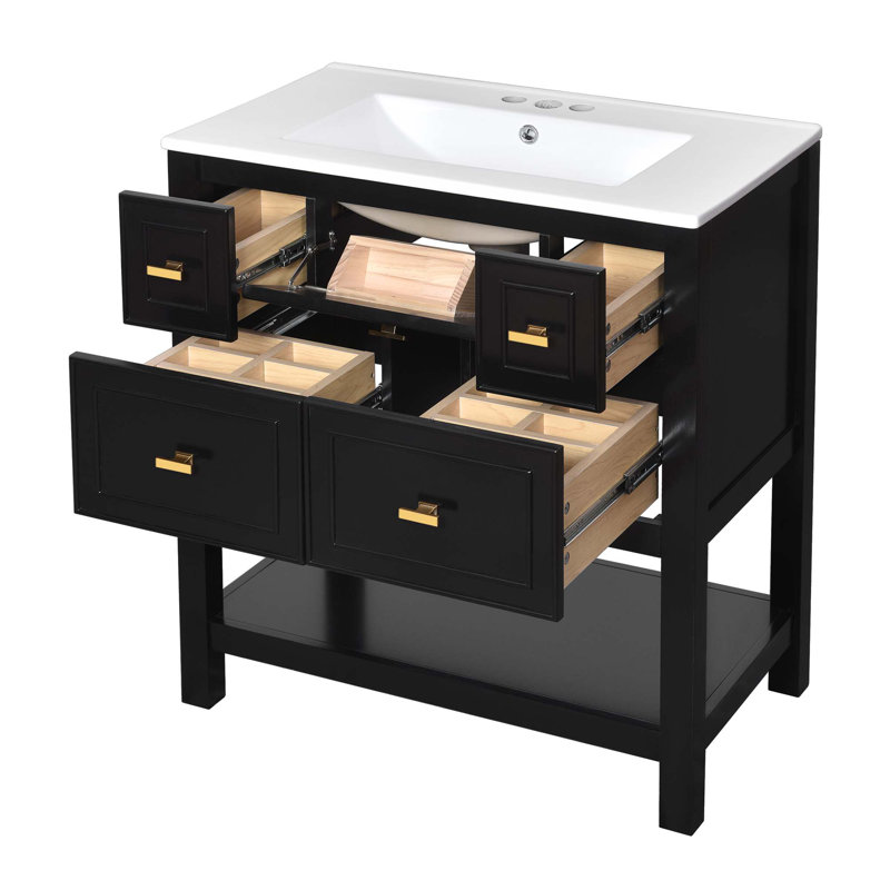 Ensemble de meuble-lavabo simple 60 po avec lavabo en céramique 60 po, Noir