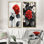 Hortensias monochromes avec décor de pétales rouges - Collection d'art mural floral 2 pièces
