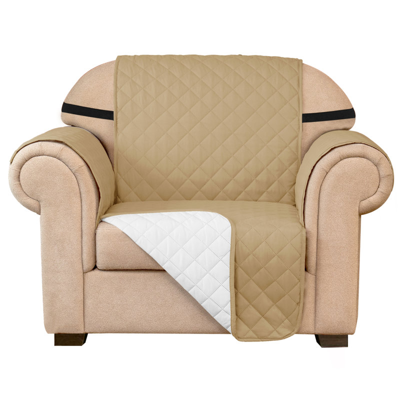 Quilted Reversible with Pockets and Adjustable Strap Box Cushion Armchair Slipcover, Sand