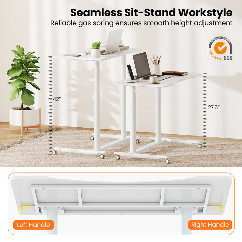 Caisyn Adjustable Metal Base Standing Desk, White/Ivory