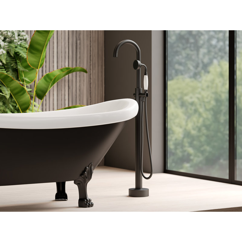 Floor Mounted Freestanding Single Handle Tub Filler Faucet Neptune - Matte Black, Drift Handle, Matte Black