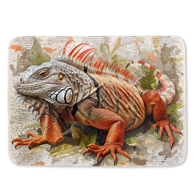 Illustration d'un iguane, tapis de bain, faune, décoration de salle de bain, reptile détaillé