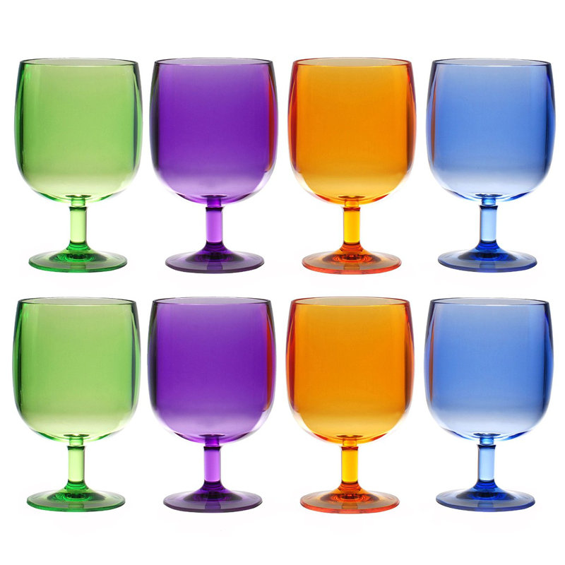 12 oz Verre à pied en acrylique, Bleu / orange / vert / mauve