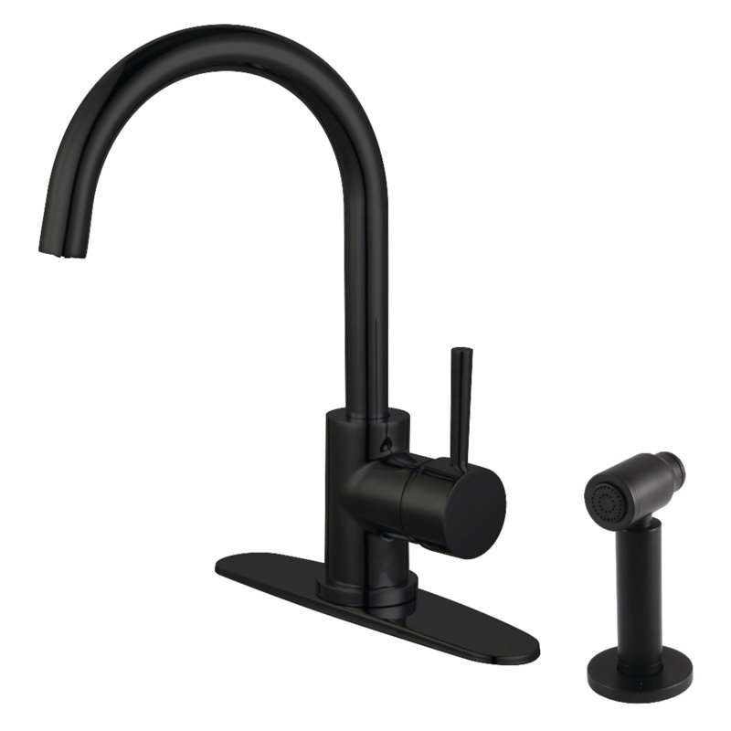 Kingston Brass Concord Single-Handle Deck Mount Kitchen Faucet with Side Sprayer, Matte Black