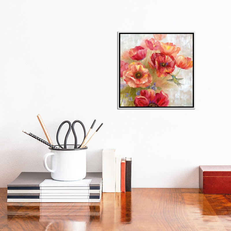 «Hummingbird Garden II» par Nan - reproduction d'art sur toile tendue, Cadre blanc, H 12 po x l 12 po x P 1,5 po