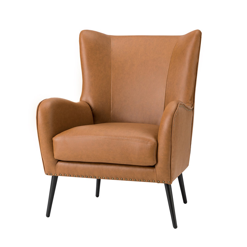 Cahyadi Faux Leather Wingback Chair, Cahyadi Camel Faux Leather