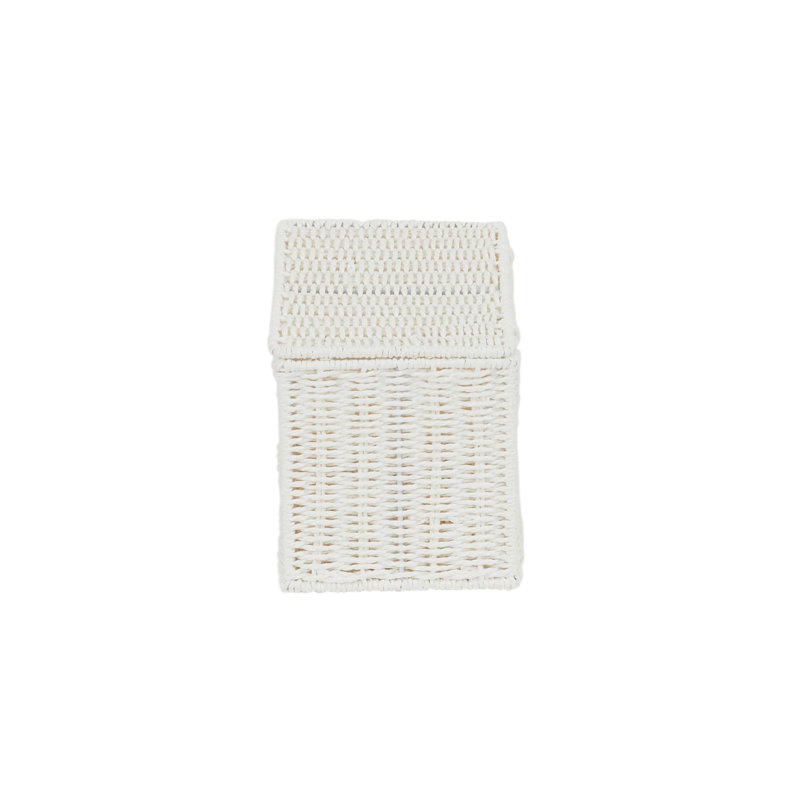 Compact White Paper Rope Wicker Storage Basket with Lid