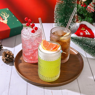 Vintage Glassware,Cocktail Glasses,Drinking Embossed Glasses Set of 6