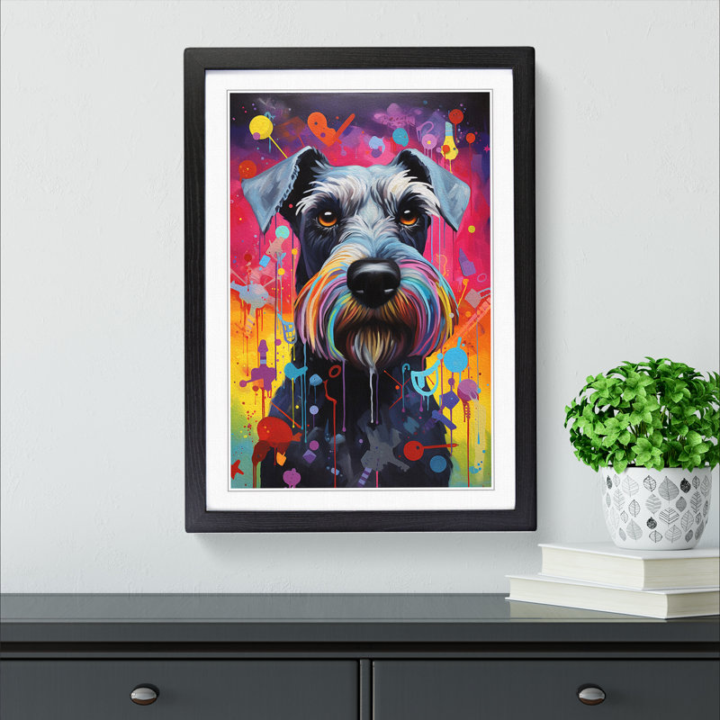 Schnauzer Neo-Plasticism - Single Picture Frame Print on Wood, Black , 46cm H x 34cm W x 2cm D