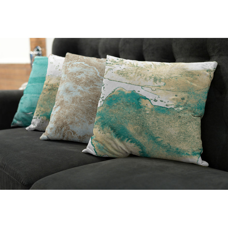 Set of 4 Dark Seafoam Beige Microfiber Rectangular Throw Pillows