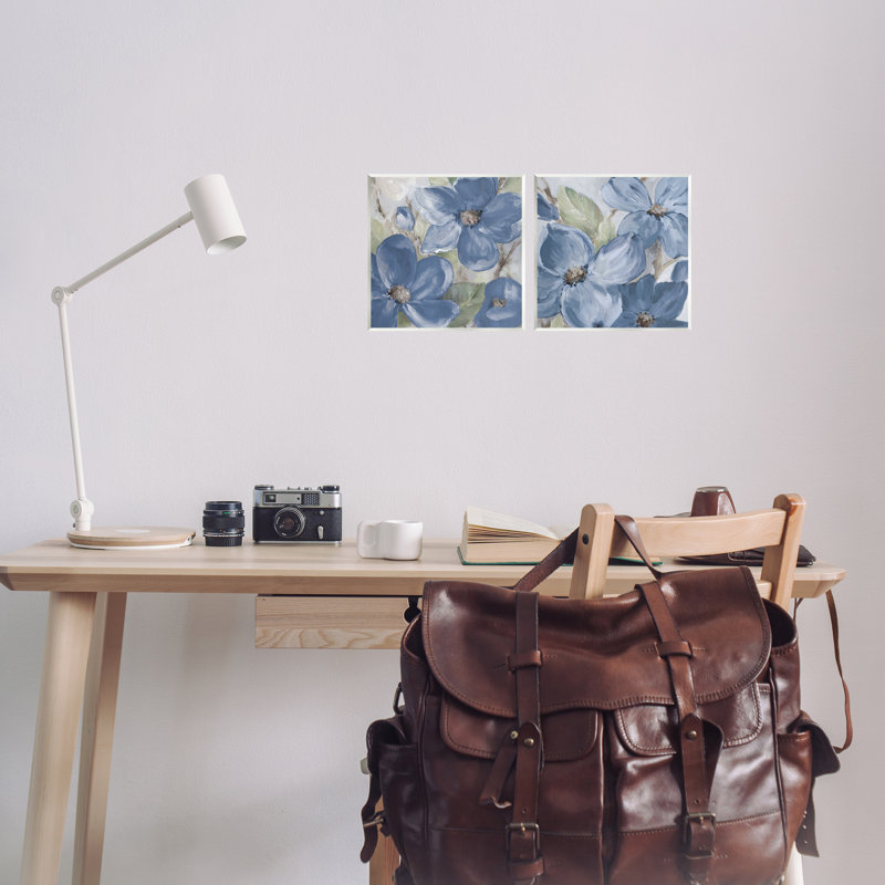 "Blue Blooming Petals", ensemble de 2 plaques murales par Lanie Loreth