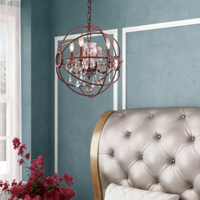 Svante 4 - Light Dimmable Globe Chandelier, Crystal (Clear), Dark Bronze