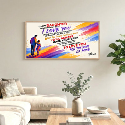 Father Daughter Silhouette With Colorful Paint Strokes Canvas Wall Art