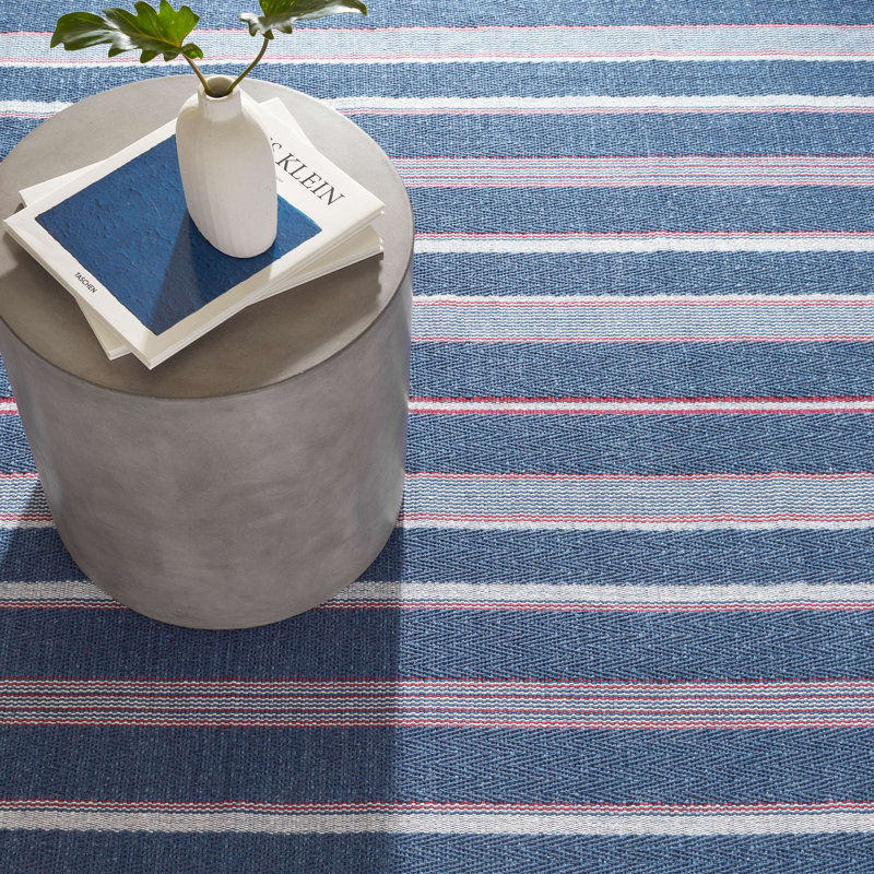 Camden Stripe Denim Handwoven Cotton Rug, Rectangle 8' x 10'