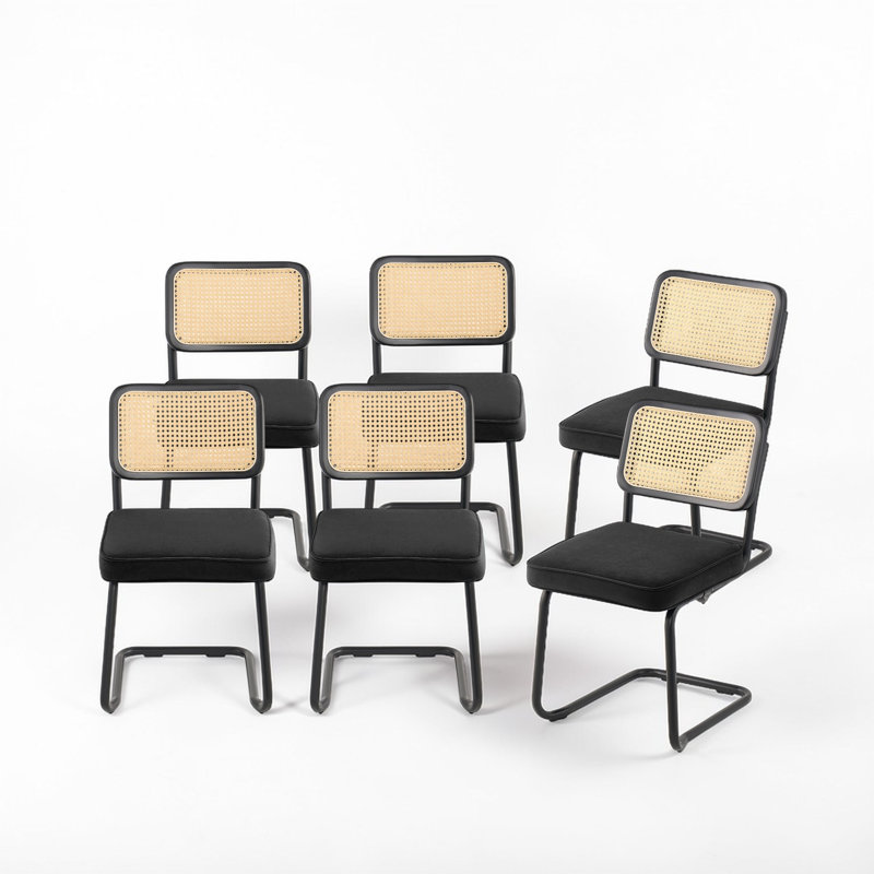 Chaises de salle à manger Crumley, chaise rembourrée en velours avec dossier en rotin, chaise de cuisine rétro