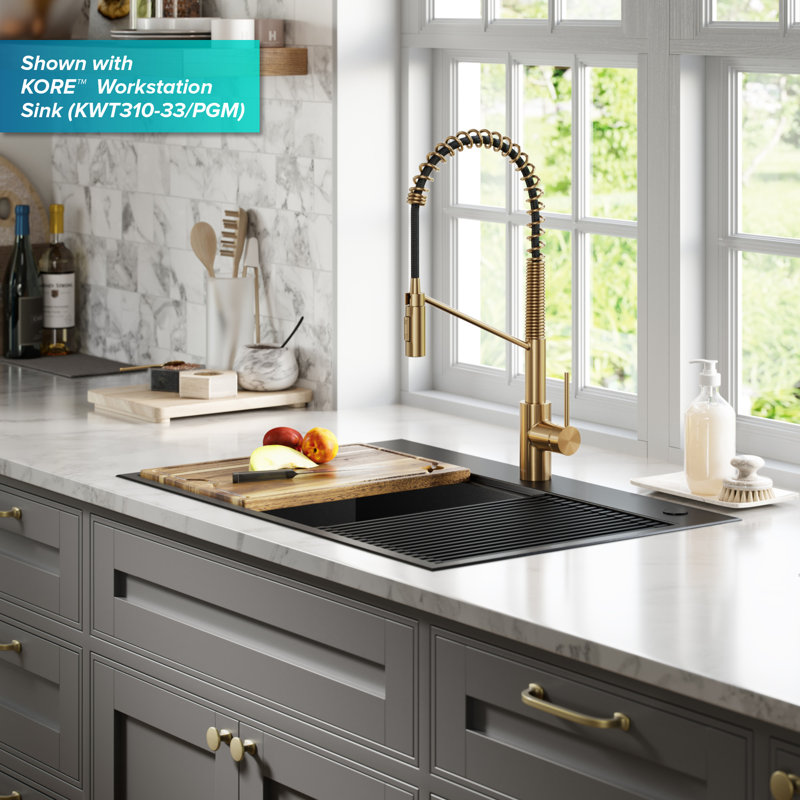 Brushed Brass Commercial Style Pull-Down Kitchen Faucet