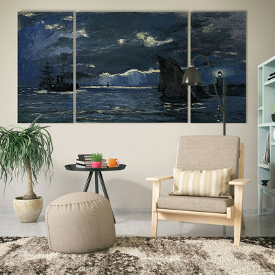 " Seascape Night Effect " 3 Piece Art Acrylic Set