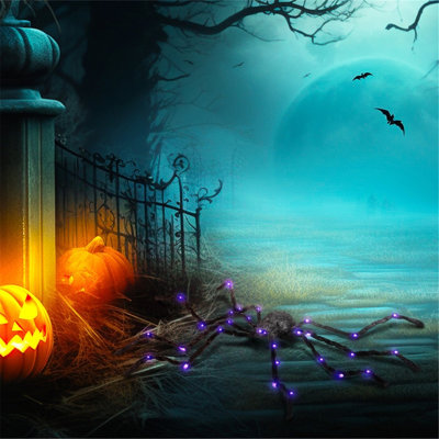 Décoration d'araignée d'Halloween lumineuse de 4 pi avec pattes lumineuses mauves pliables, accessoire d'araignée géante intérieure et extérieure à piles