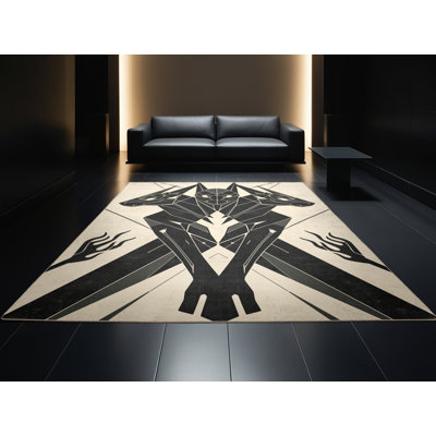 Tapis art déco lavable à la machine Elida Cerberus - beige