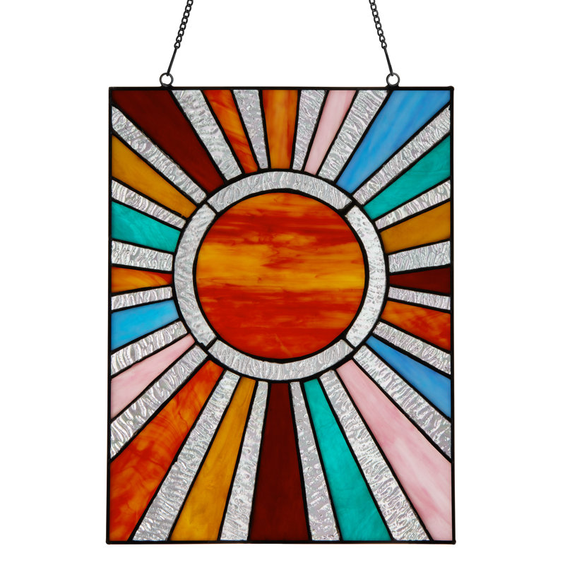 14.5"H Sunburst Colorful Stained Glass Window Panel