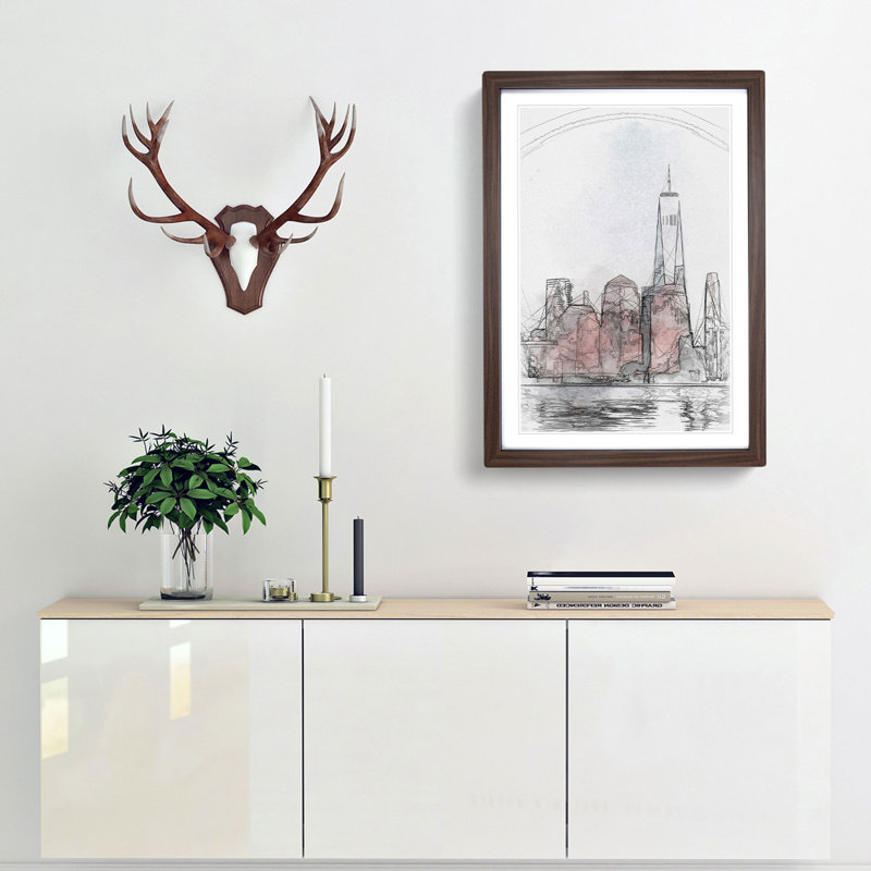 Downtown New York City Skyline in Abstract - Picture Frame Graphic Art Print, Walnut Framed, 87cm H x 62cm W x 2cm D