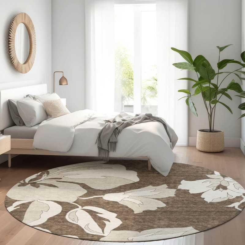Premium Machine Washable Prisco Brown Rug, Round 8'