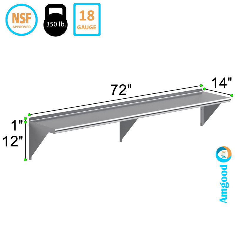 14 in. x 72 in. Stainless Steel Wall Shelf