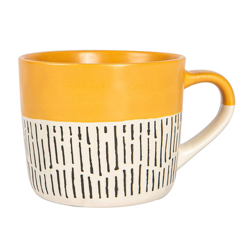 Nicola Spring - Spotted Rim Stoneware Coffee Mug - 360ml, Mustard