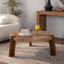 Table basse ronde à chevrons, bois massif naturel et table rustique en MDF avec pieds fuselés, finition patinée pour le salon