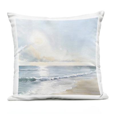 Sunset On The Beach Palms Outdoor Printed Pillow, design by LSR Creative Studio