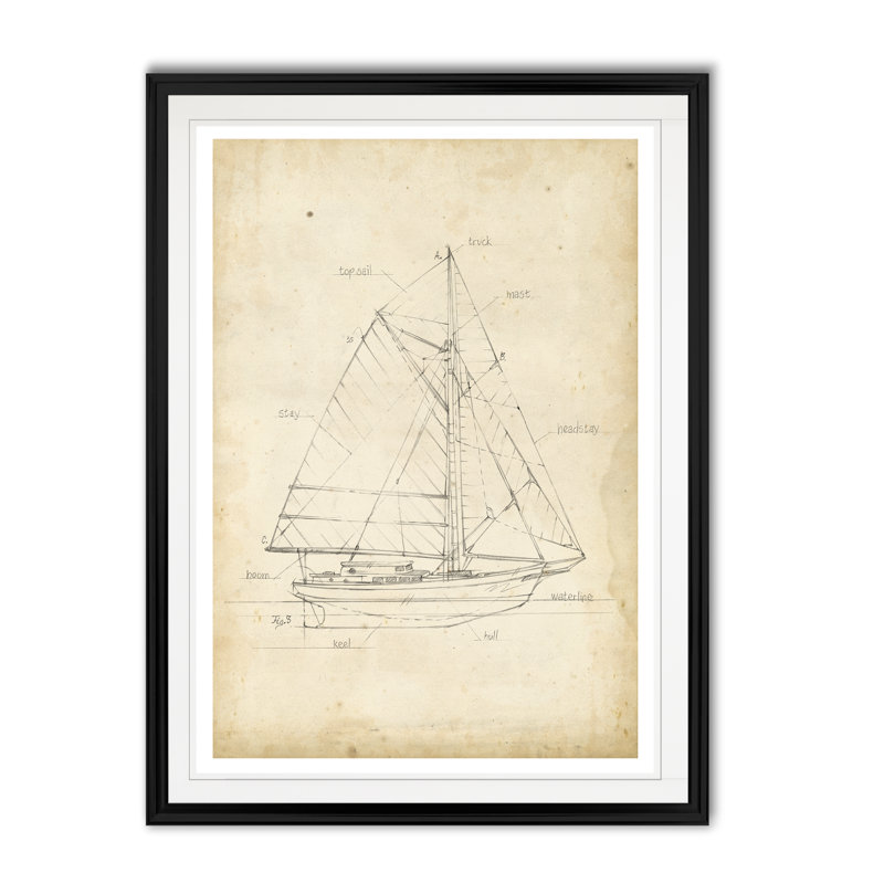 Plan de voilier III - reproduction sur toile, H 26,5 po x l 36,5 po x P 1,5 po, Noir