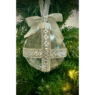 The Silver Collection: Mini Diamond crystal and Rhinestone Glam Ornament with a Silver Satin Bow