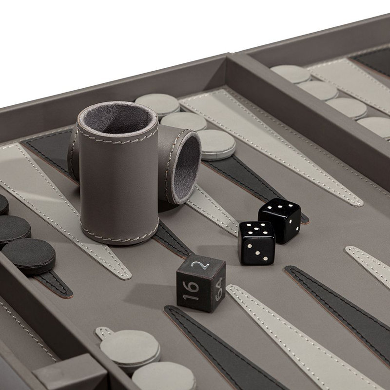 Corbin Gray and Charcoal Leather Backgammon Set