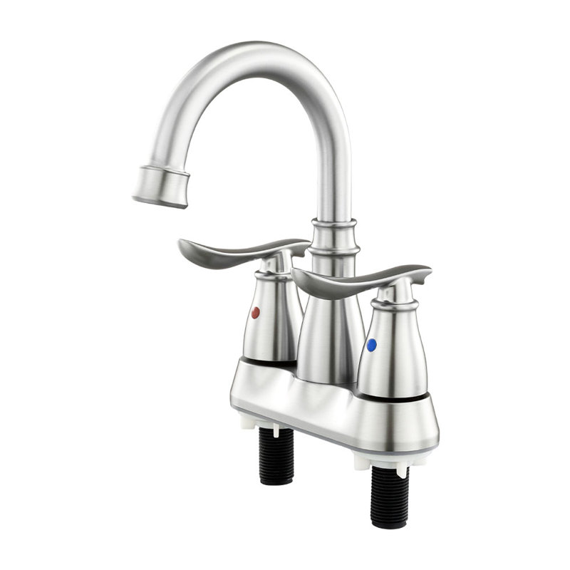Double Handle Bathroom Sink Faucet with Drainer, Silver