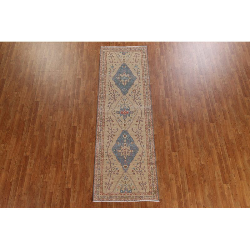 Tapis de couloir oriental géométrique Heriz Serapi noué à la main 3 x 10