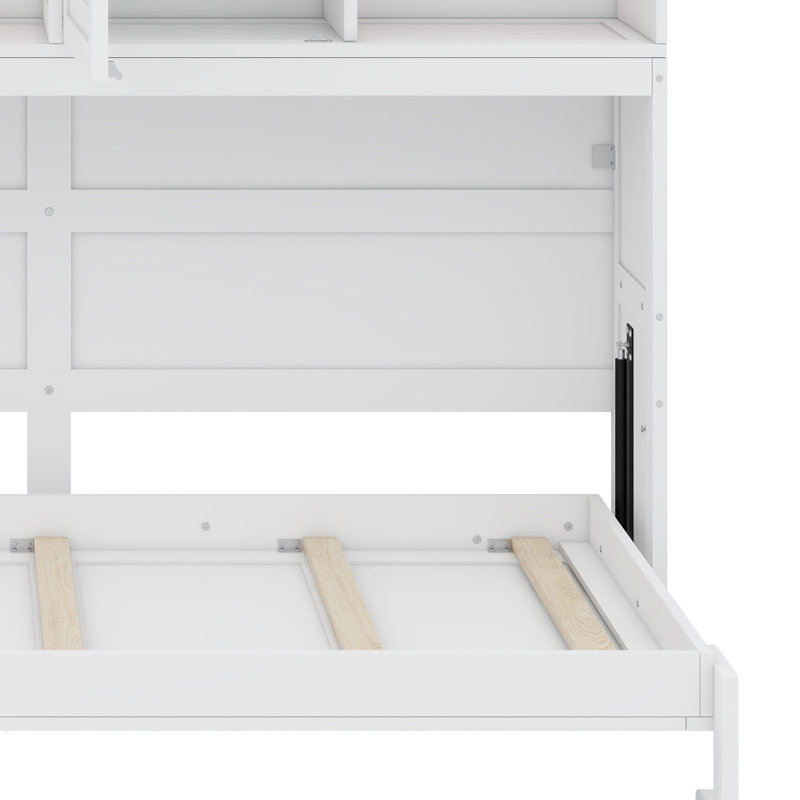 Lit escamotable avec armoire supérieure, tablettes, Blanc